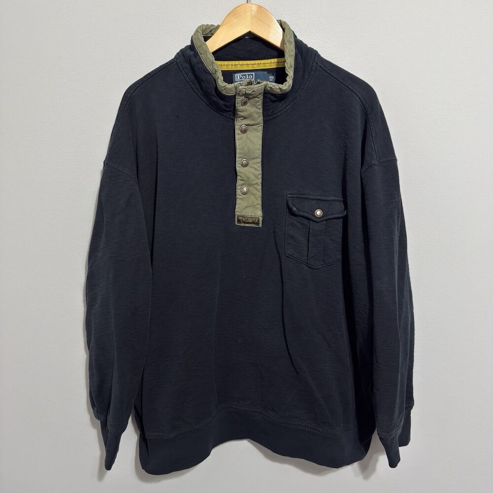 Vintage Polo Ralph Lauren Sweatshirt Mens 3XB French Terry 1/4 Zip Snap Pullover